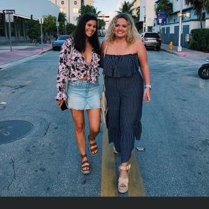 Navy Blue and white striped jumpsuit!